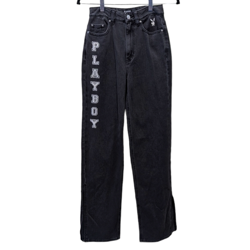 Playboy x PacSun 90s Split Seam Rigid Black Boyfriend Jeans (24)